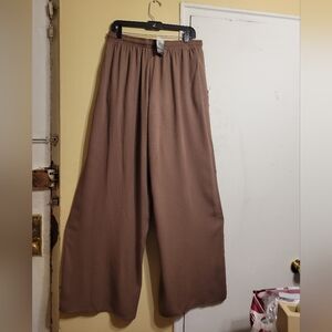 Ambiance Apparel Women's  Wide Leg Adjustable Elastic Waist Brown Pants Size L